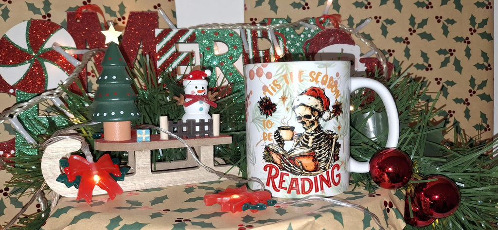 Mug de Noël , Squelette lecteur, “Encore un chapitre” – Cadeau original pour lecteur de dark romance– Mug livre